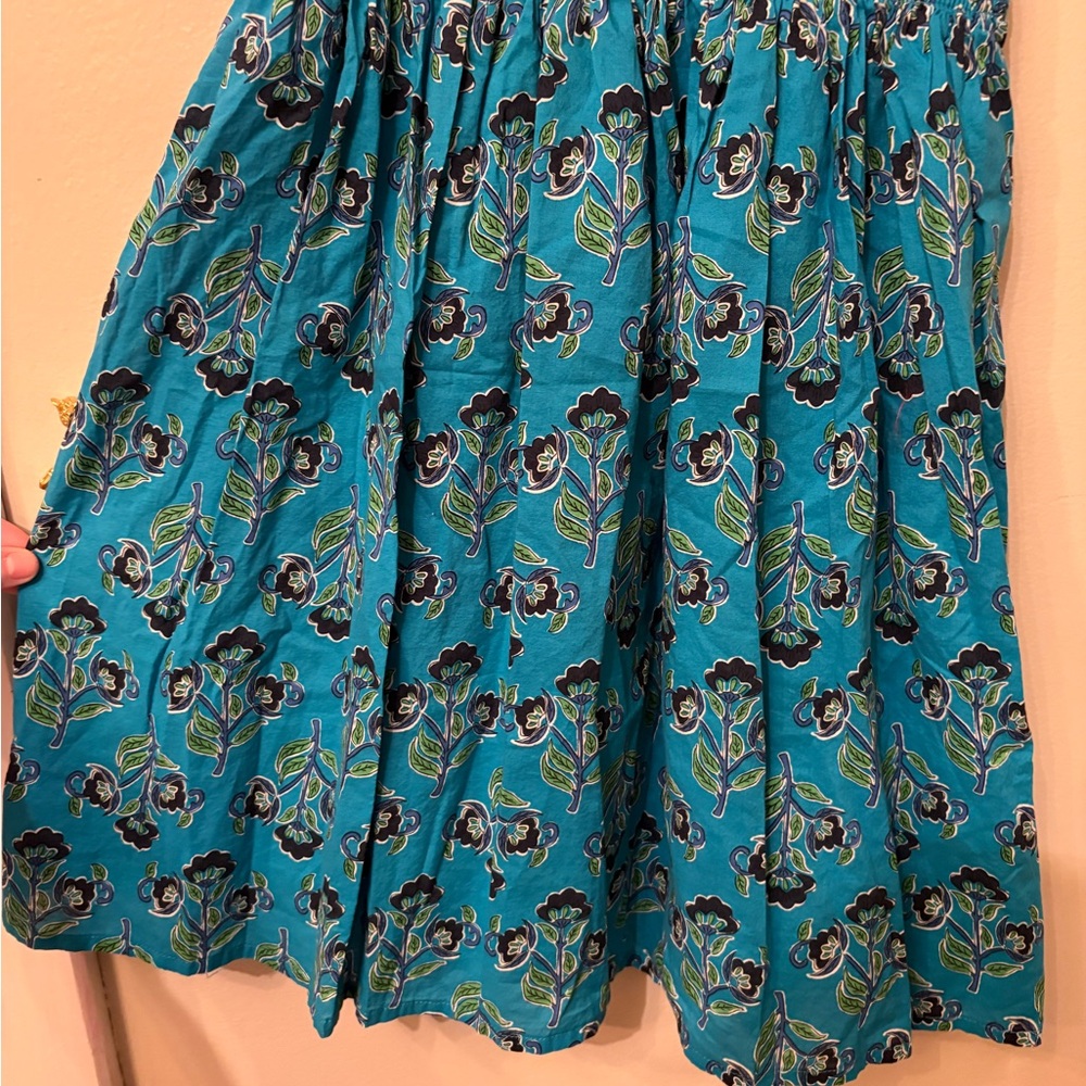 French Connection Smocked Floral Blue Green Flutter Sleeve Dress Girls Size 7/8 - Picture 2 of 8